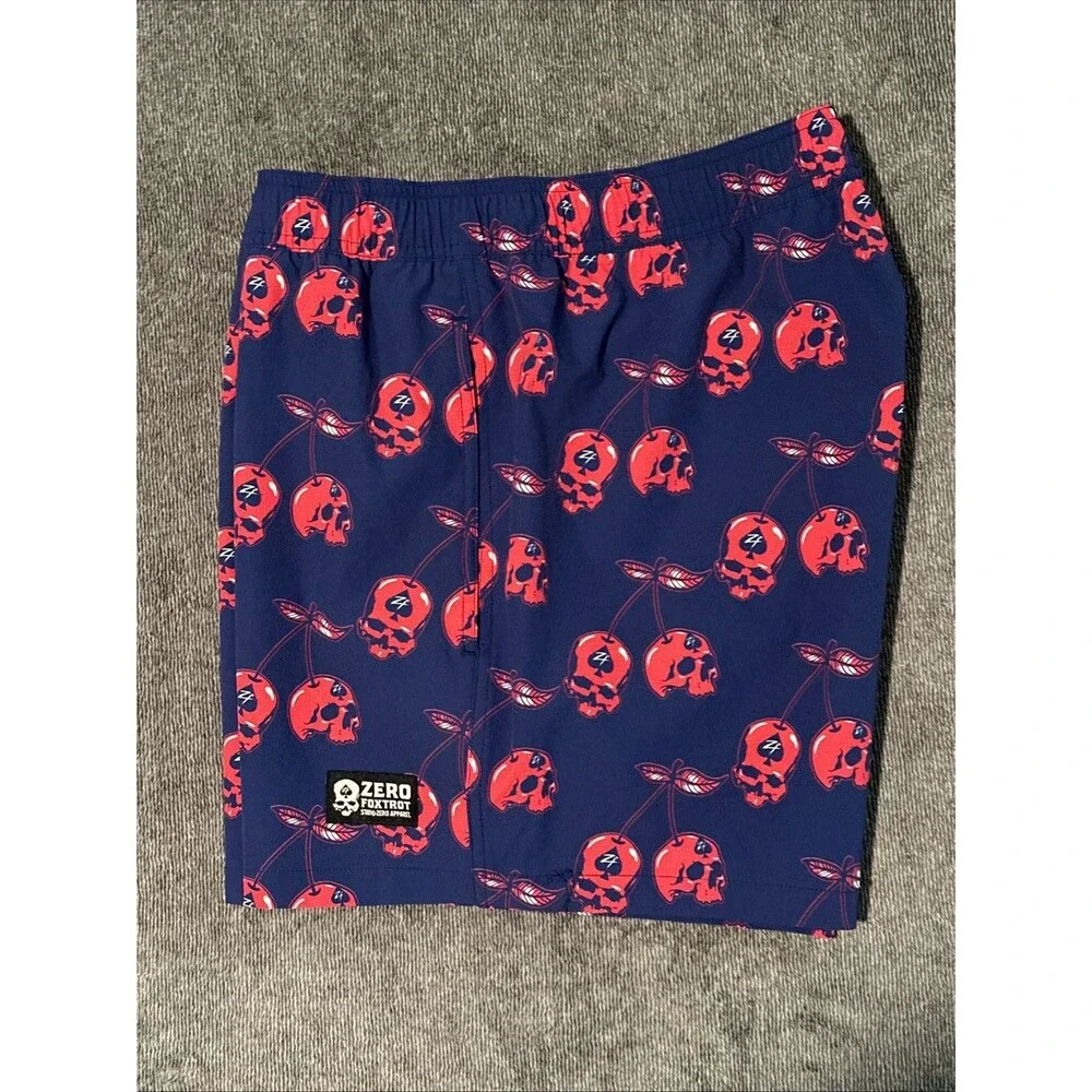 Zero Foxtrot Swim Trunks Mens XL Skull Cherries Stretch Waist Lined Shorts 2024